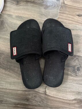 Hunter Black Fabric Slide Sandals with Logo Tag